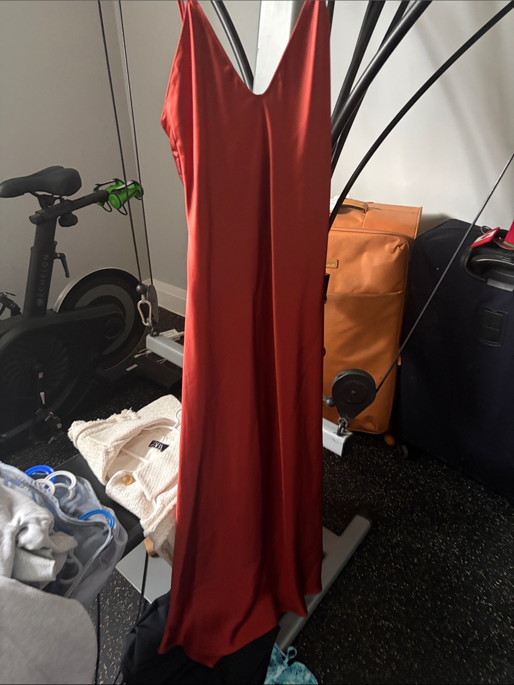 Zara Rust Satin V-Neck Maxi Dress